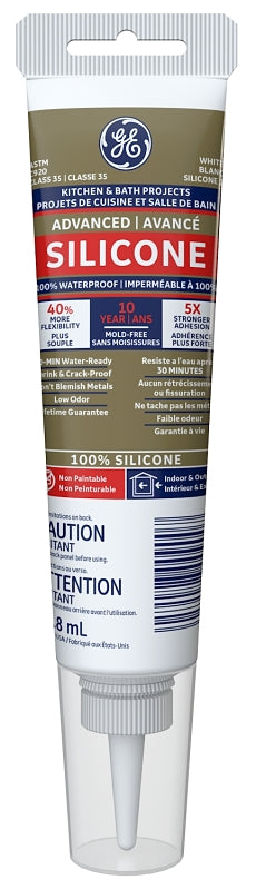 GE Silicone II SE2122 Kitchen and Bath Sealant, White, 65 deg F, 2.8 oz