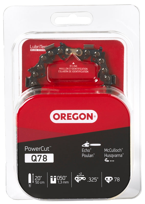 Oregon PowerCut Q78 Chainsaw Chain, 20 in L Bar, 0.05 Gauge, 0.325 in TPI/Pitch, 78-Link