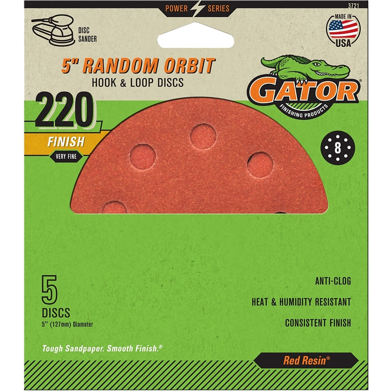 Gator 3721 Sanding Disc, 5 in Dia, 220 Grit, Extra Fine, Aluminum Oxide Abrasive, Vented