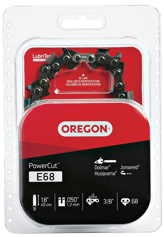 Oregon PowerCut E68 Chainsaw Chain, 18 in L Bar, 0.05 Gauge, 3/8 in TPI/Pitch, 68-Link