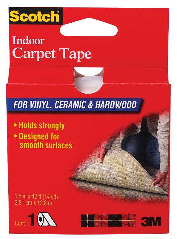 Scotch CT2010 Carpet Tape, 60 ft L, 1-7/8 in W, Vinyl Backing