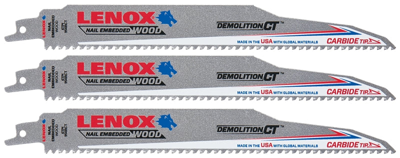 Lenox 2059102 Reciprocating Saw Blade, 1 in W, 9 in L, 6 TPI, Carbide Cutting Edge