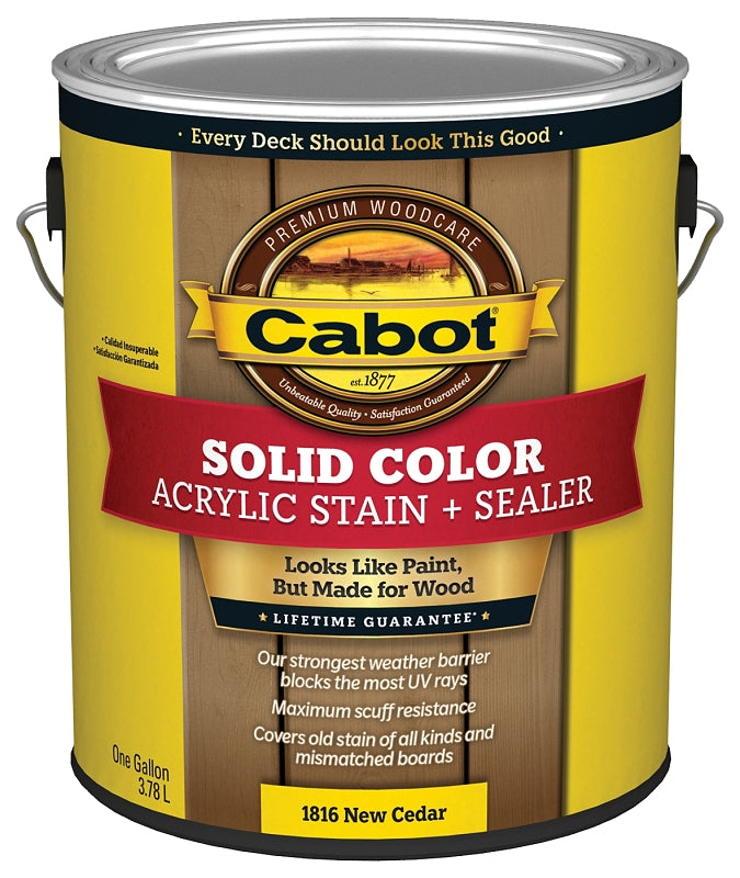 Cabot 1800 Series 140.0001816.007 Solid Color Decking Stain, Low-Lustre, New Cedar, Liquid, 1 gal, Can