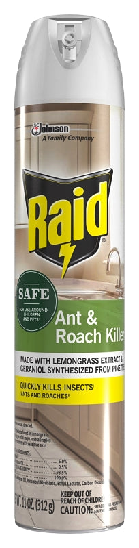 Raid 00882 Ant and Roach Killer, Aerosol, Spray Application, Indoor, 11 oz