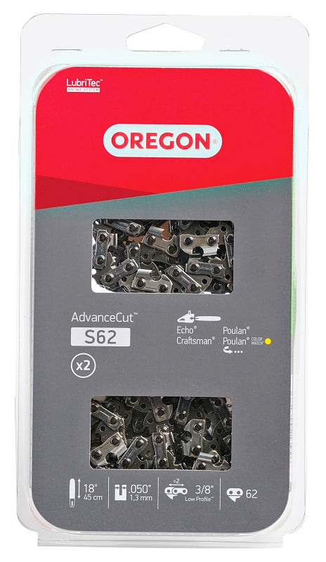 Oregon S62T Chainsaw Chain, 18 in L Bar, 0.05 Gauge, 3/8 in TPI/Pitch, 62-Link