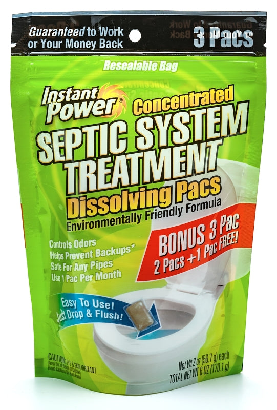 Instant Power 1852 Septic System Treatment, Powder, Light Brown, Characteristic, Weak, 2 oz Pack