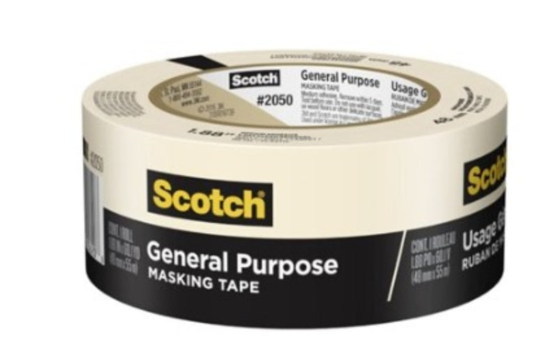 Scotch Greener 2050-48A Masking Tape, 60.1 yd L, 2 in W, Paper Backing, Beige