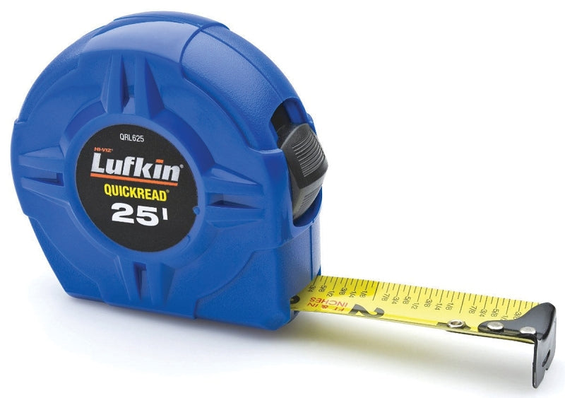 Crescent Lufkin L600 Series QRL625MP Tape Measure, 25 ft L Blade, 1 in W Blade, Steel Blade, ABS Case, Blue Case