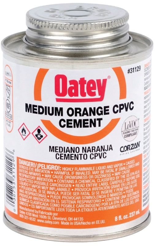 Oatey 31129 Solvent Cement, 8 oz Can, Liquid, Orange