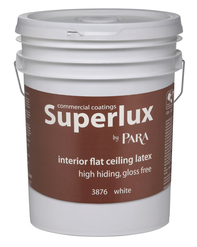 Para Superlux Series 3876-20 Interior Paint, Solvent, Water, Flat, White, 5 gal, Pail, 400 to 450 sq-ft Coverage Area