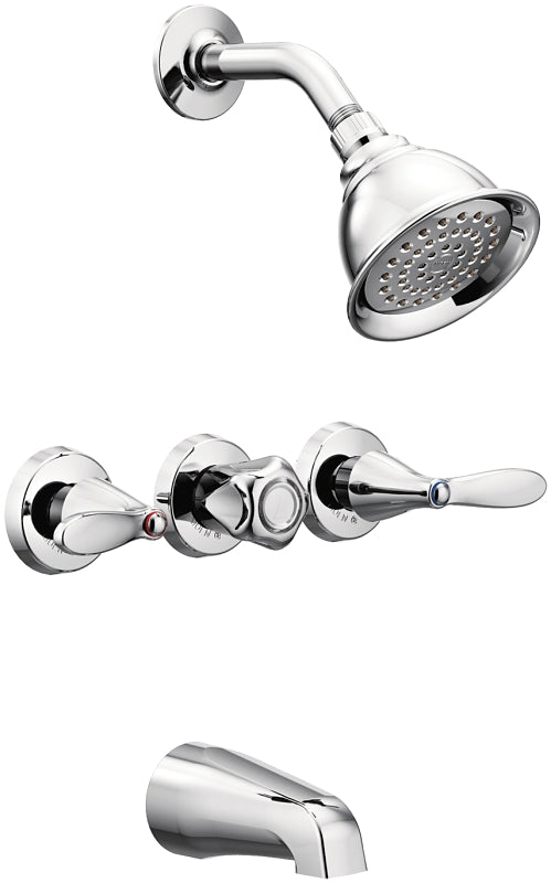 Moen 82663/82403 Tub/Shower Faucet, 1.75 gpm Showerhead, 3-Handle, Metal, Chrome Plated