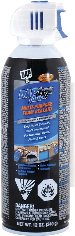 DAP DAPtex 71060 Insulating Foam Sealant, White, 24 hr Functional Cure, 45 to 105 deg F, 340 g Aerosol Can