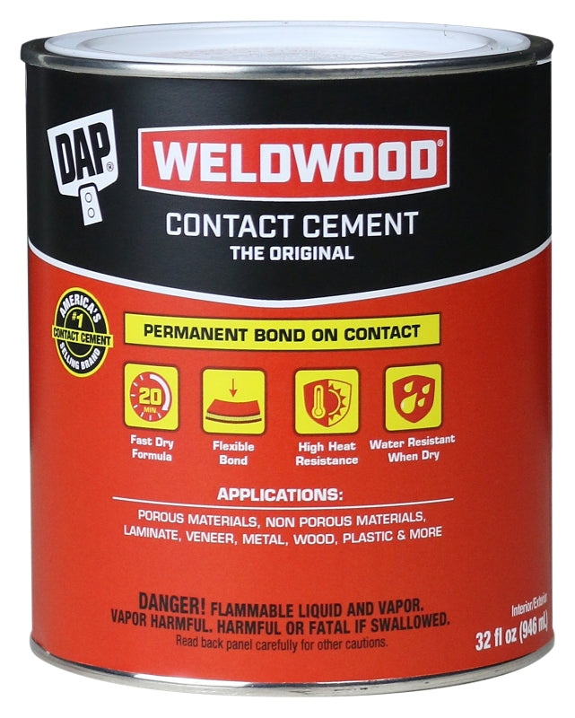 Weldwood 00272 Contact Cement, Liquid, Strong Solvent, Tan, 1 qt, Can