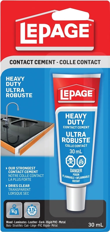 LePage 1504637 Heavy-Duty Contact Cement, Liquid, Solvent, Colorless, 30 mL Tube