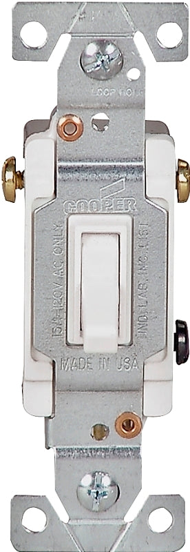 Eaton Wiring Devices 1303W-BOX Toggle Switch, 15 A, 120 V, Polycarbonate Housing Material, White