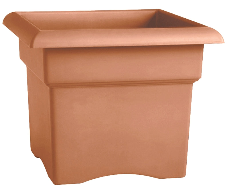 Bloem Veranda Square 57018C Deck Box Planter, 18 in W, 18 in D, Square, Veranda Design, Plastic/Resin, Terra Cotta