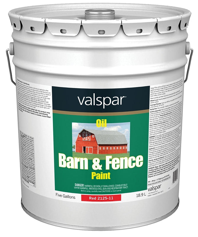 Valspar 2125-11 Oil Barn and Fence Paint, Gloss, Red, Liquid, 5 gal Pail