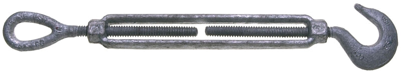 BARON 16-1/2X9 Turnbuckle, 1500 lb Working Load, 1/2 in Thread, Hook, Eye, 9 in L Take-Up, Galvanized Steel