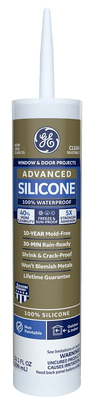 GE Silicone II GE5000 Window and Door Caulk, Clear, -55 to 400 deg F, 10.1 oz Cartridge