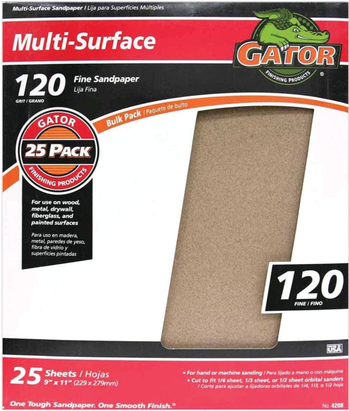 Gator 3263 Sanding Sheet, 11 in L, 9 in W, 120 Grit, Fine, Aluminum Oxide Abrasive