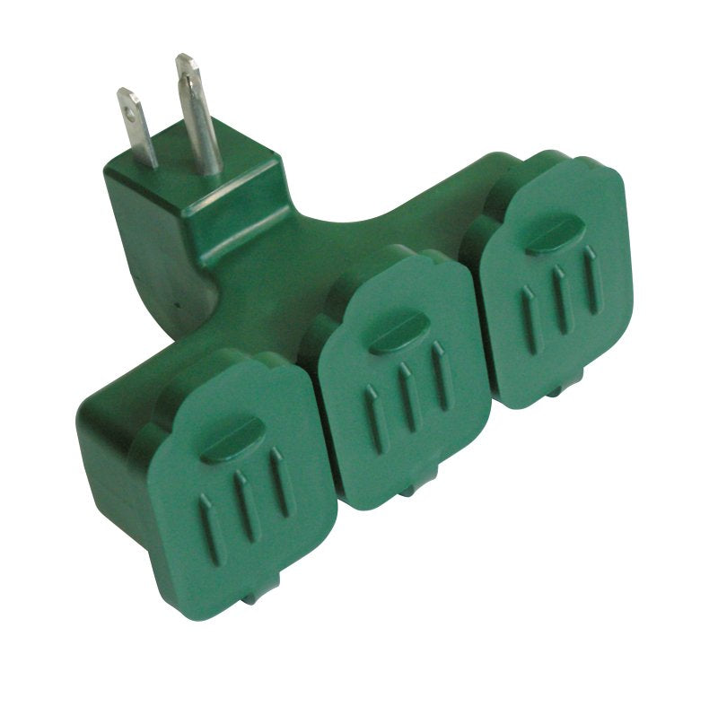 PowerZone Power Block Adapter, 125 V, 3-Outlet, NEMA: NEMA 5-15P, Green