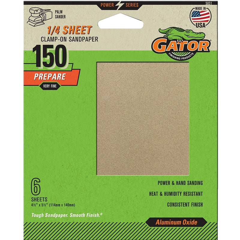 Gator 5031 Sanding Sheet, 4-1/2 in W, 5-1/2 in L, 150 Grit, Fine, Aluminum Oxide Abrasive, Paper Backing