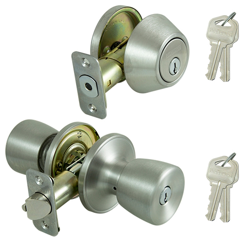 ProSource BS621BRA4B Deadbolt and Entry Lockset, Turnbutton Lock, Tulip Design, Stainless Steel, 3 Grade