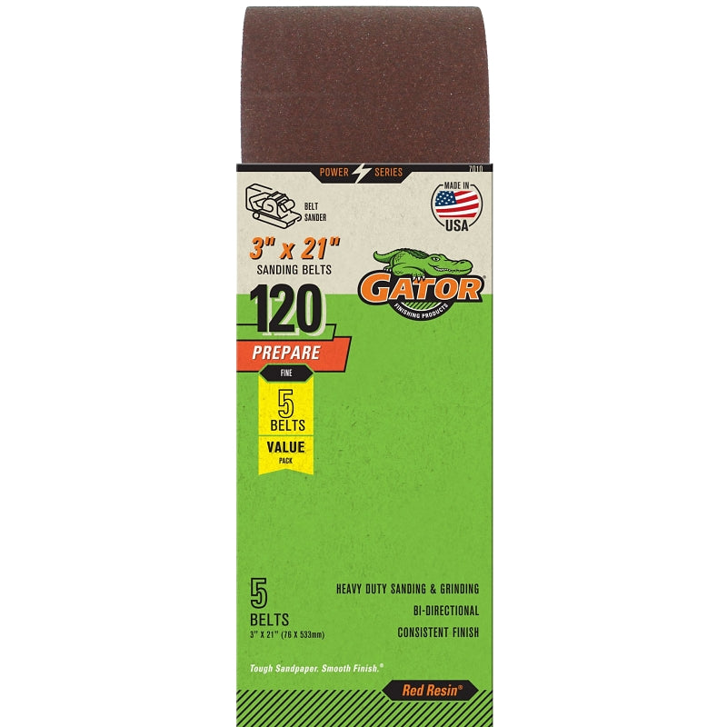 Gator 7010 Sanding Belt, 3 in W, 21 in L, 120 Grit, Fine, Aluminum Oxide Abrasive