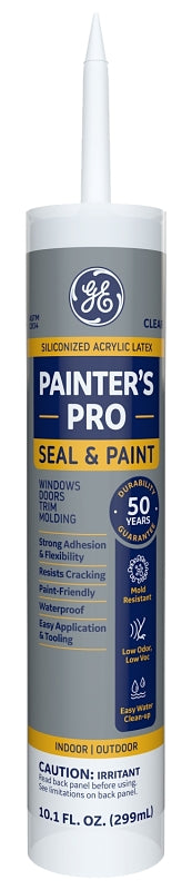 GE PAINTER'S PRO 2733636 SEAL & PAINT Acrylic Caulk, Clear, -15 to 158 deg F, 10.1 oz Cartridge