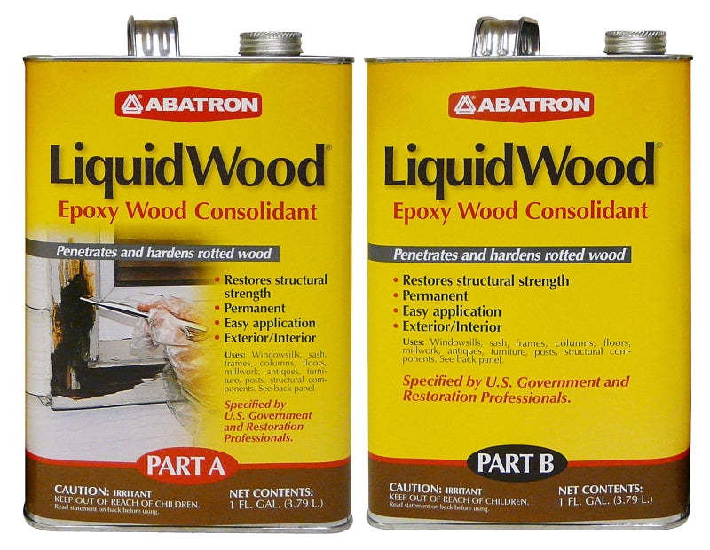 Abatron LW2GKR Wood Filler, Liquid, Faint, Slightly Aromatic Part A, Irritating Ammonia Part B, Clear, 2 gal, Can