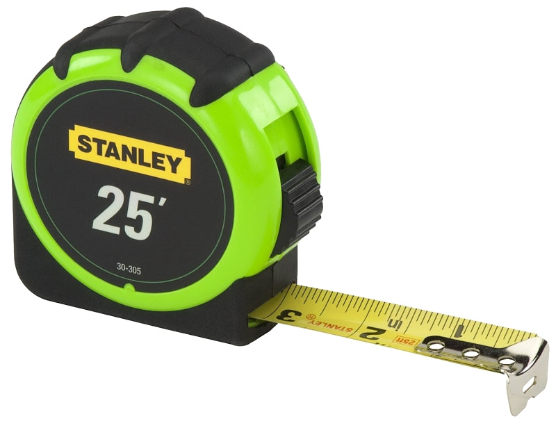 Stanley 30-305 Measuring Tape, 25 ft L Blade, 1 in W Blade, Steel Blade, ABS Case, Black/Green Case