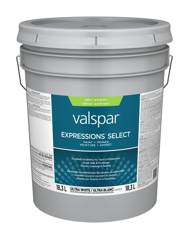 Expressions Select 029.1045002.008 Exterior Latex Paint and Primer, Acrylic, Satin, Ultra White, 5 gal