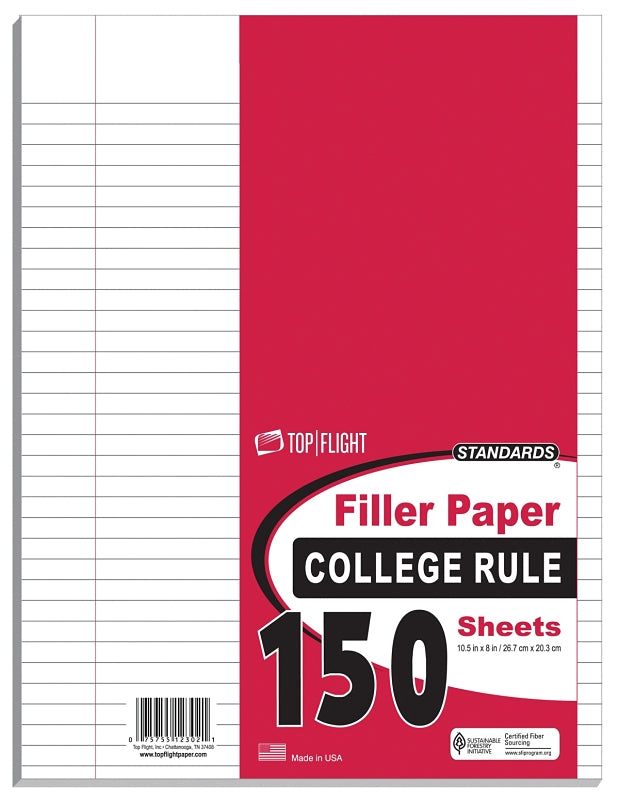 Top Flight 4314212 Filler Paper, 10-1/2 in x 8 in, White