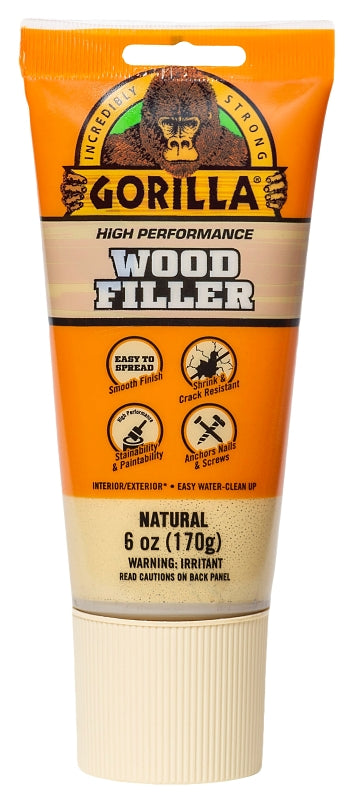 Gorilla 107072 Wood Filler, Liquid Paste, Odorless to Mild, Tan, 6 oz Tube