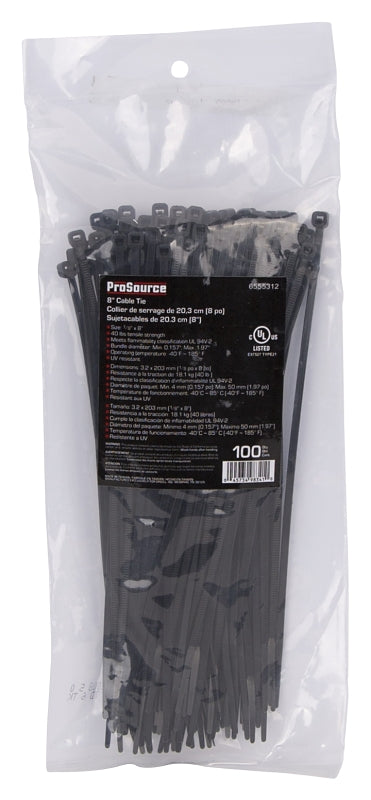 ProSource CV200SW-1003L Cable Tie, 50 mm Max Bundle Dia, Self-Lock Locking, Nylon, Black