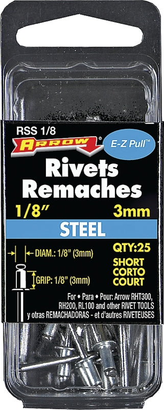 Arrow RSS1/8 Pop Rivet, Short, 1/8 in L, Steel