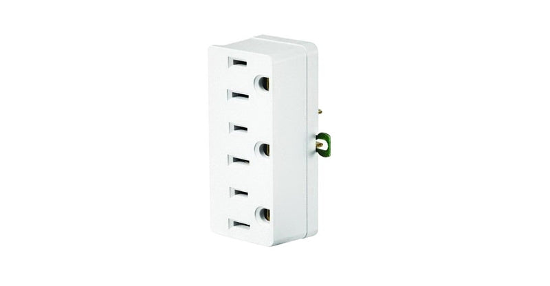 Leviton 002-00698-00W Triple Tap Outlet Adapter, 2 -Pole, 15 A, 125 V, 3 -Outlet, NEMA: NEMA 5-15R, White