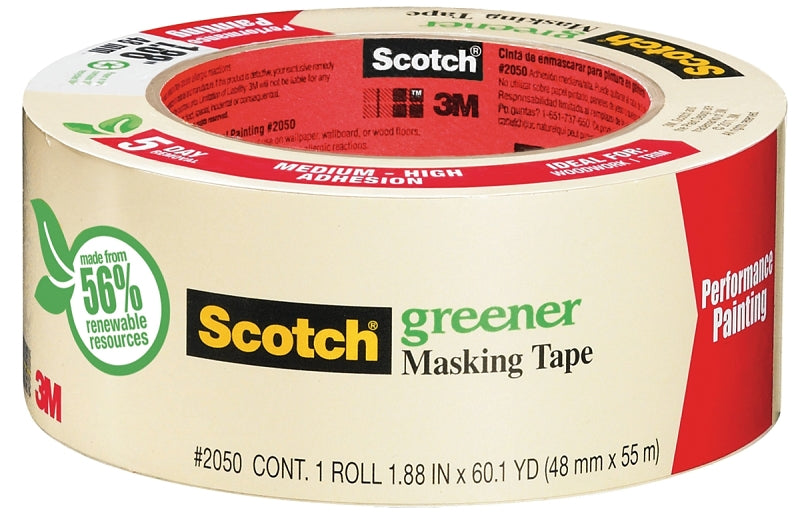 Scotch 2050.75 Masking Tape, 60.1 yd L, 3/4 in W, Paper Backing, Beige