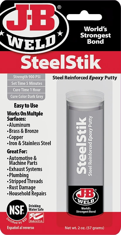 J-B Weld 8267 Epoxy Putty Stick, Black/Dark Gray, Solid, 2 oz, Stick Pack