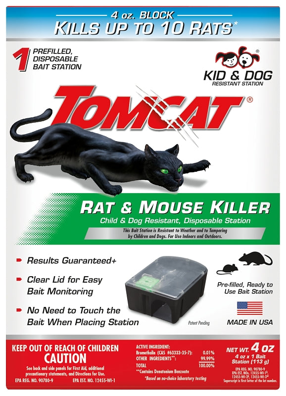 Tomcat 0370510 Disposable Rat and Mouse Killer, 4 oz Bait, 1 -Opening, Plastic, Black/Clear