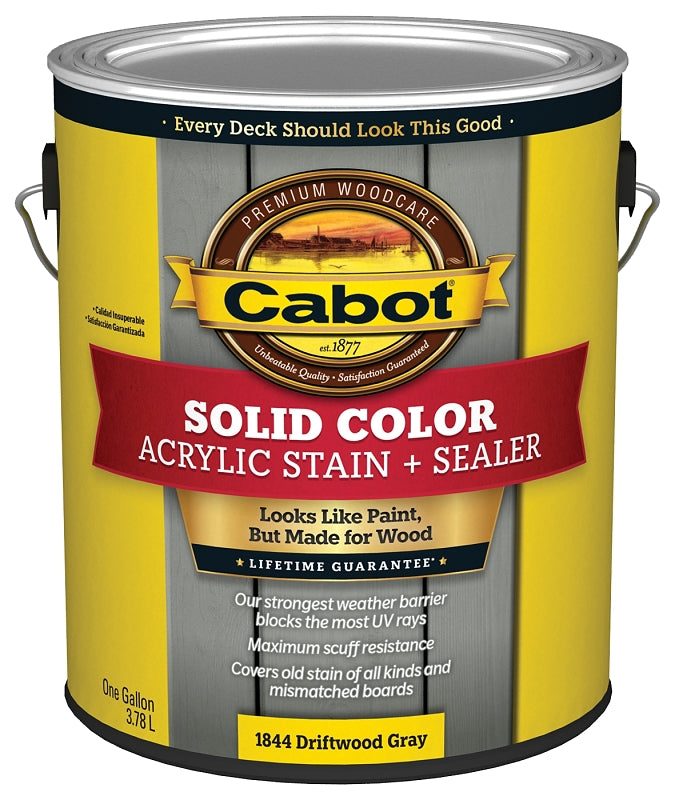 Cabot 1800 Series 140.0001844.007 Solid Color Decking Stain, Low-Lustre, Driftwood Gray, Liquid, 1 gal, Can