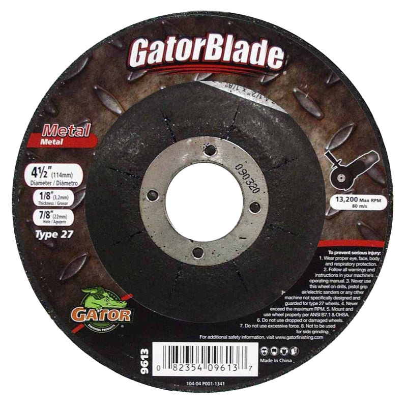 Gator 9613 Grinding Wheel, 4-1/2 in Dia, 1/8 in Thick, 7/8 in Arbor, A24R Grit