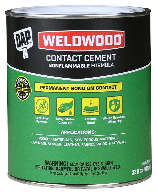 Weldwood 25332 Contact Cement, Liquid, Slight, White, 1 qt, Can