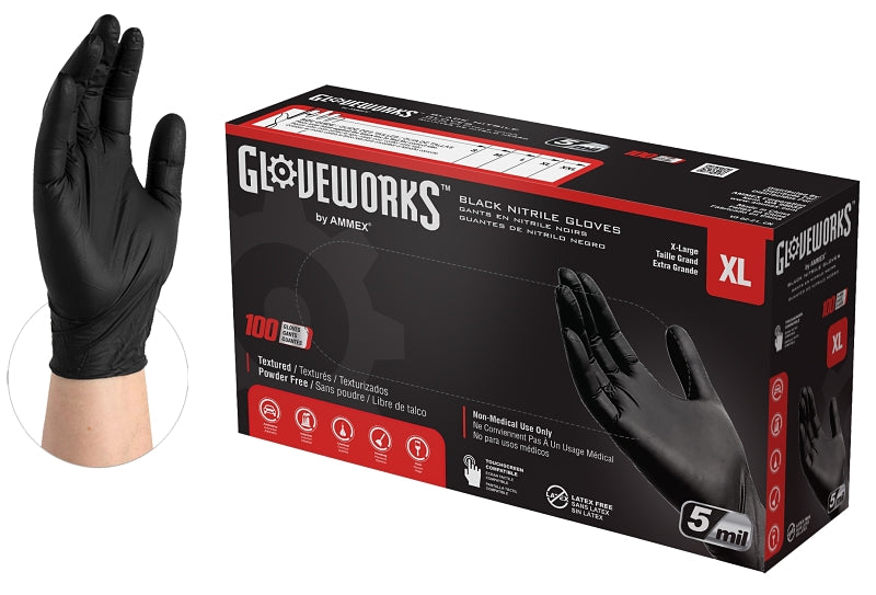 Gloveplus GPNB48100 Non-Sterile Gloves, XL, Nitrile, Powder-Free, Black, 13.86 in L