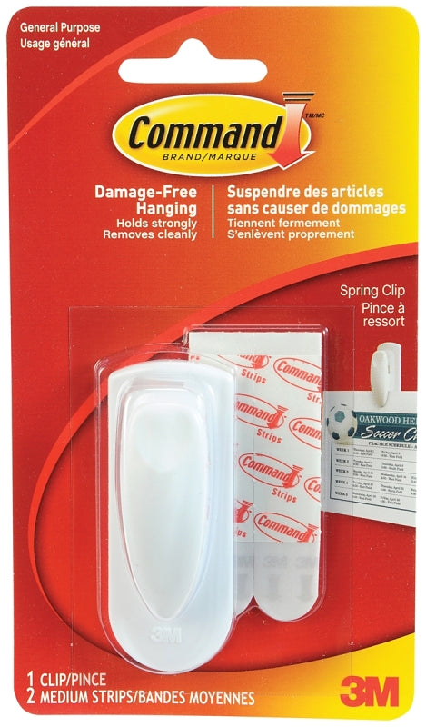 Command 17005-HWEF Spring Clip, 1-Hook, White