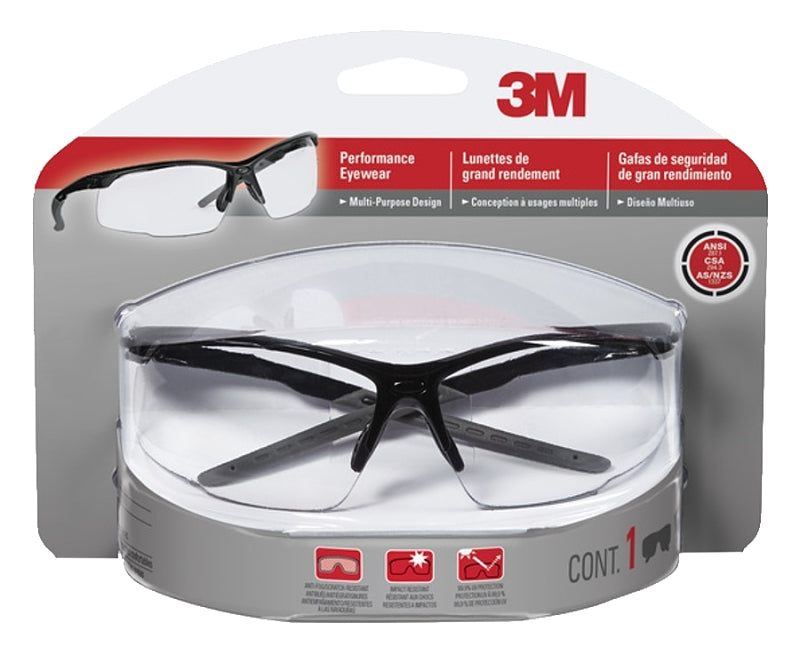 3M 47070-WZ4 Multi-Purpose Safety Eyewear, Anti-Fog Lens, Plastic Frame, Black Frame