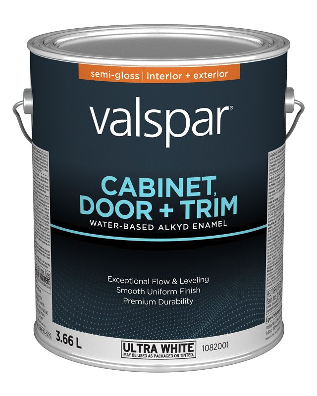 Valspar 029.1082001.007 Cabinet Door and Trim Oil Enriched Enamel, Water, Semi-Gloss, Ultra White, 1 gal