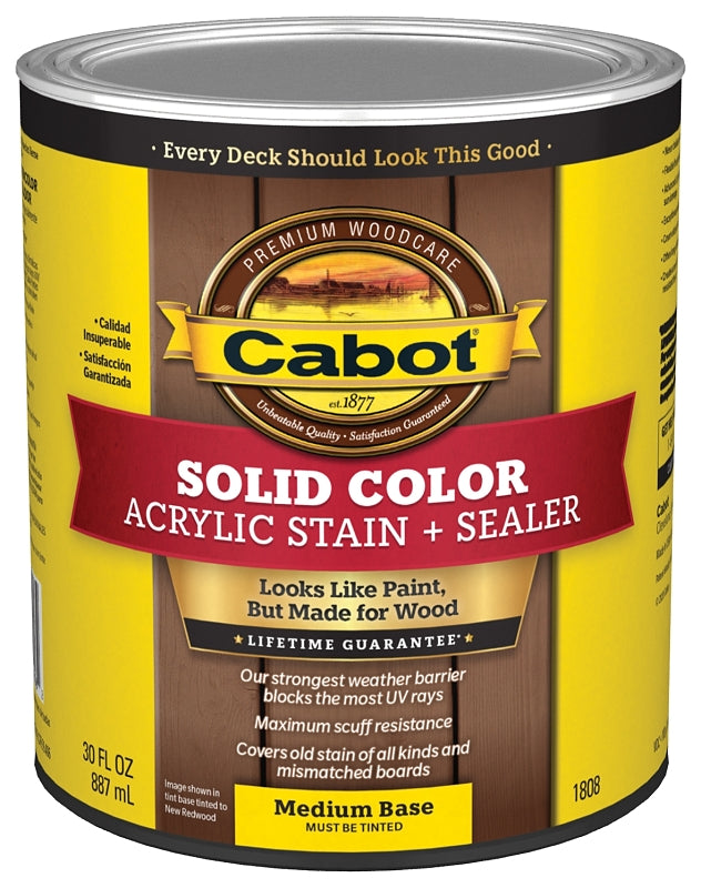 Cabot 1800 Series 140.0001808.005 Exterior Stain, Solid Color, Medium Base, 1 qt