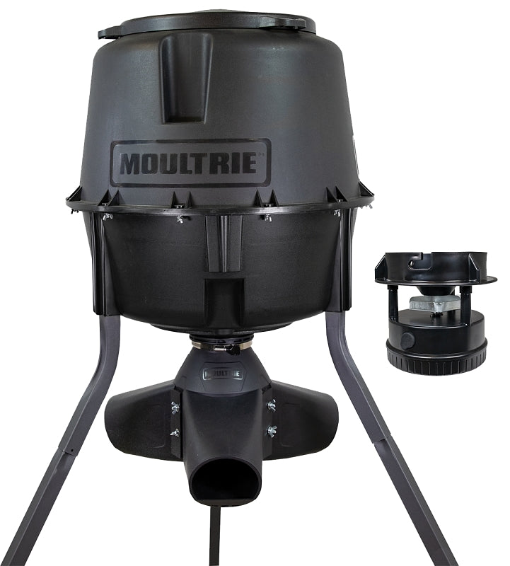 Moultrie MFG-13340 Deer Feeder Gravity/Spin Kit, Battery, 30 gal Hopper, 4 Feed Times, Plastic, Black