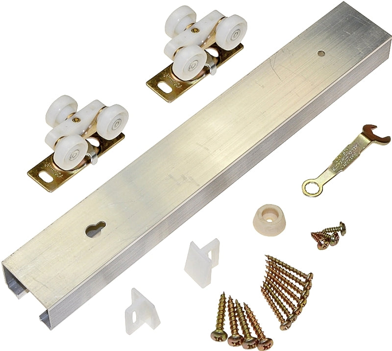 Johnson Hardware 100721DR Pocket Door Hardware Set, 72 in L Track, Top Mounting, For: 200 lb Doors